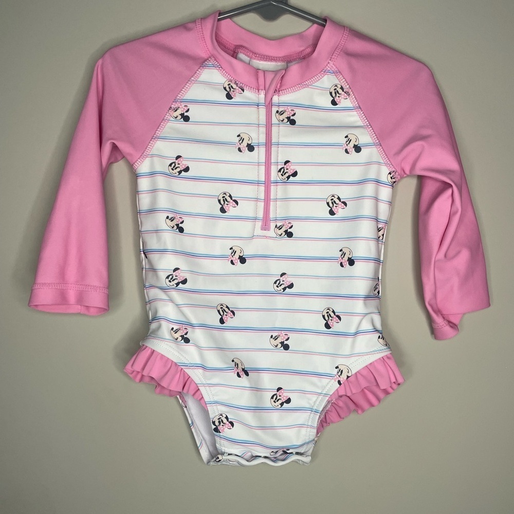 EUC - Disney Baby Minnie Mouse Rash Guard Swimsuit - 12-18 MOS